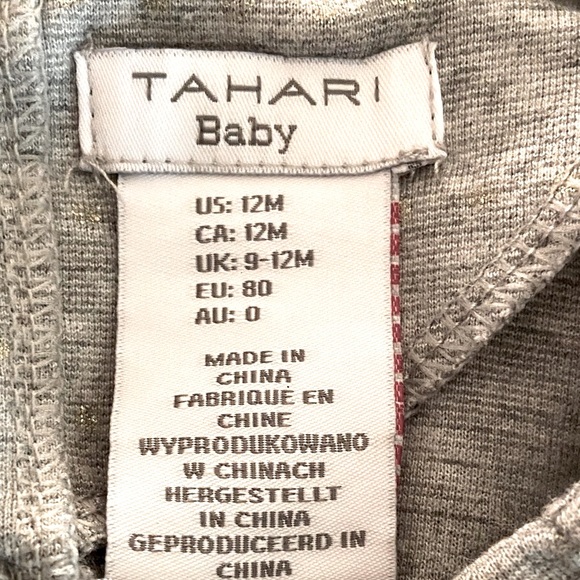 Tahari Baby Dress/Top Gray With Small Gold Dots & White Bow Size 12M - Picture 4 of 4
